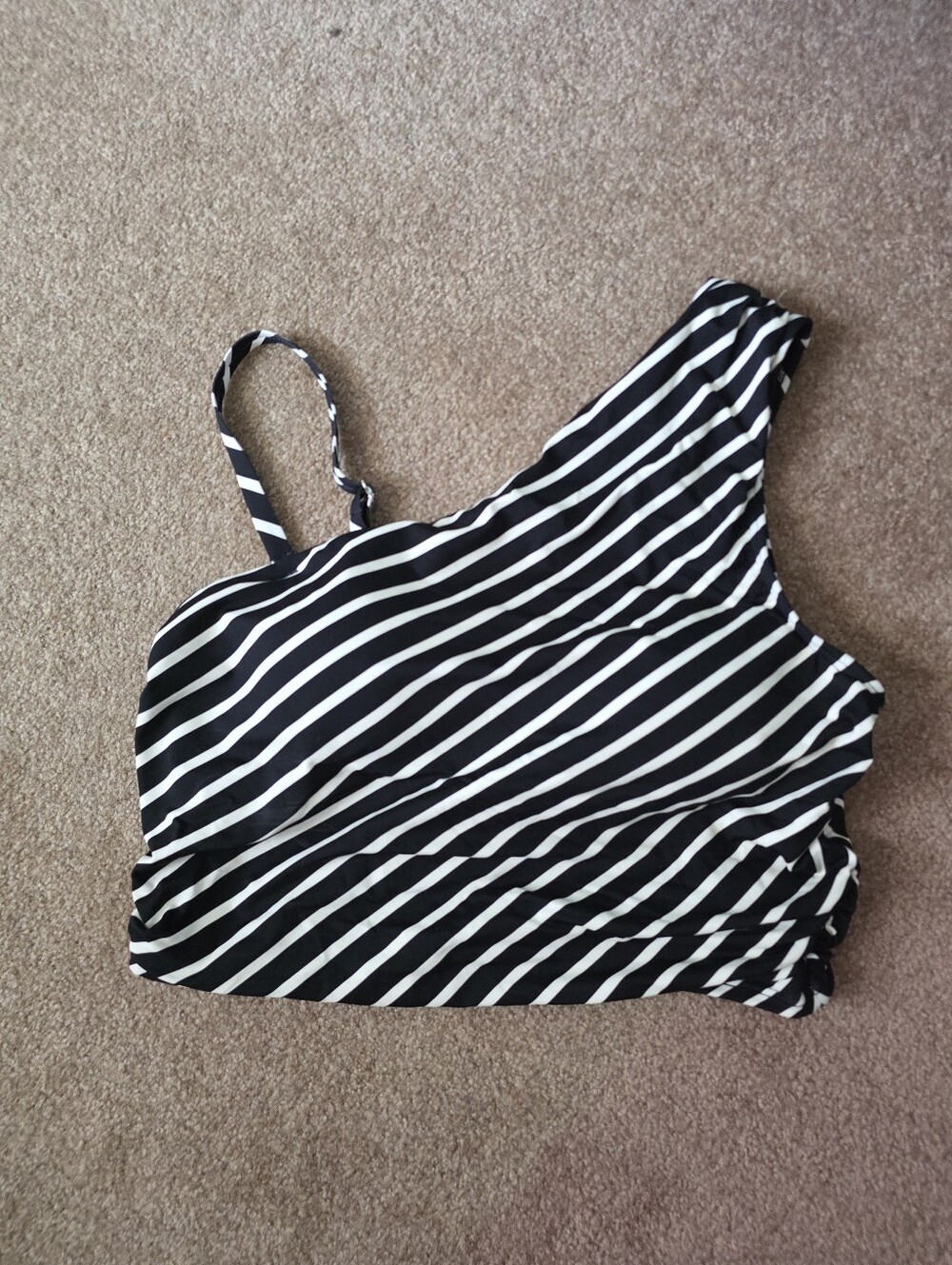 Land's End One-Shoulder Black & White Striped Women’s Swim Top